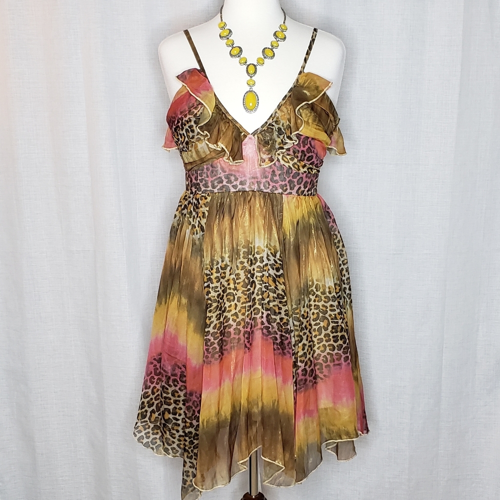 Red Berry Multi Colored Leopard Ruffled Sundress